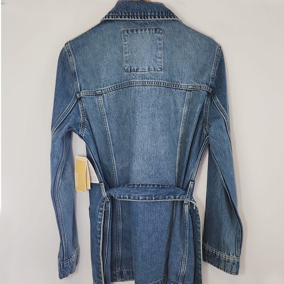 NWT Michael Kors Blue Denim Belted Jacket with Pockets in Stone Wash - Picture 3 of 4